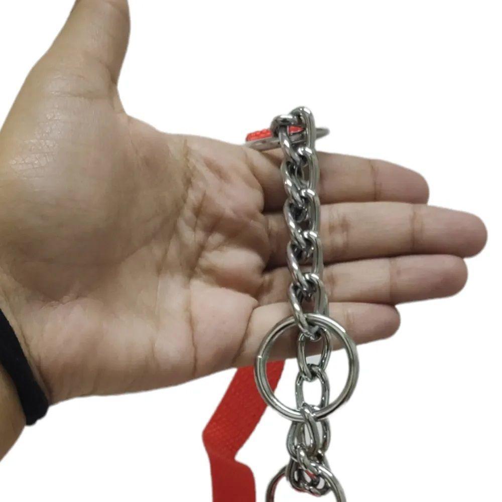 Coleira Guia Cachorros Caes Ajustavel Kit 3 Uni Corrente Elo Torcido Pet Adestramento Educaçao