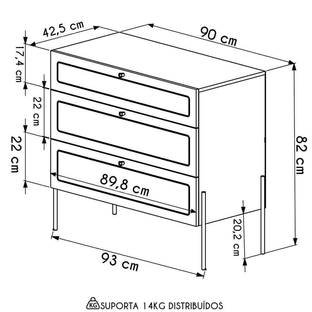Miniatura Cômoda Para Quarto 3 Gavetas Pé Metal Arlo A10 Hanover Dourado - Mpozenato