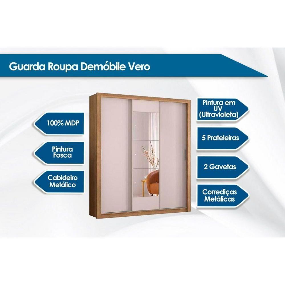 Miniatura Guarda Roupa Casal 3 Portas De Correr E 2 Gavetas C/ Espelho Vero Branco - Demóbile