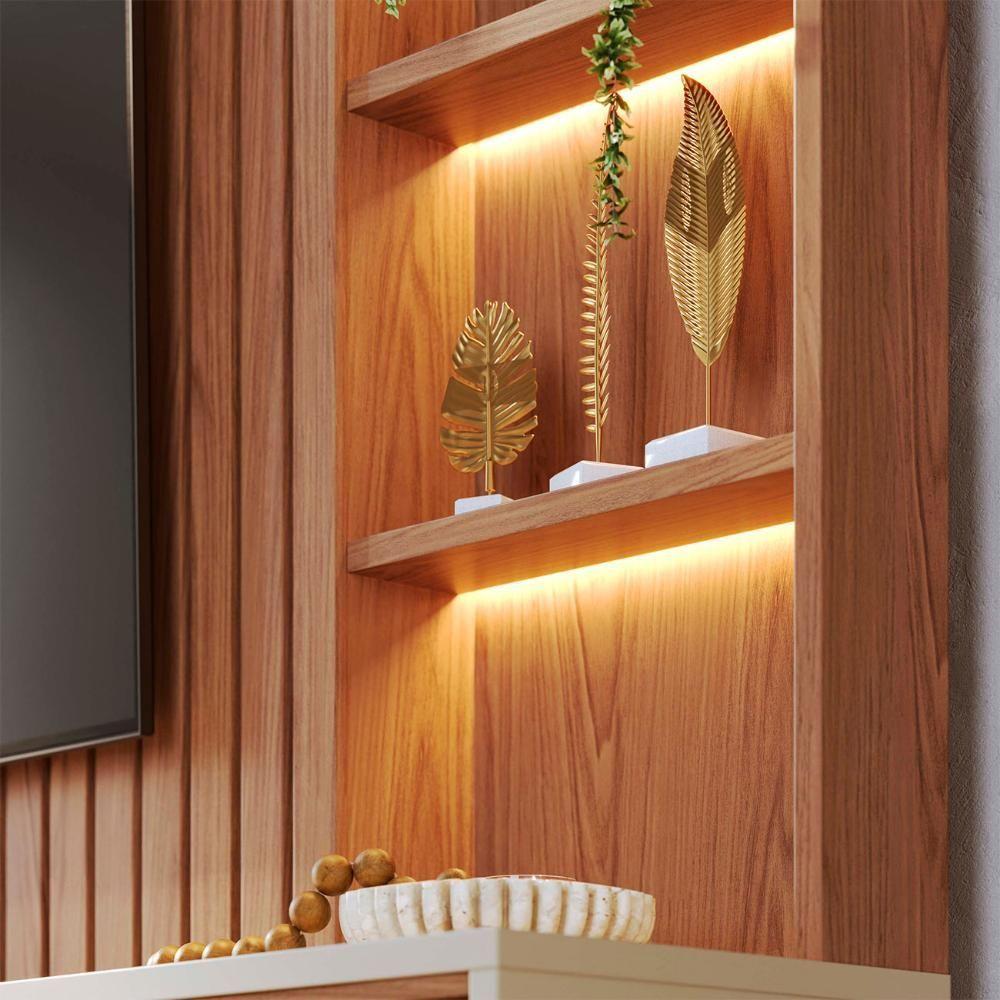 Estante Painel TV 82 Polegadas 240cm Com Led Hawai Freijó Off White C05 - Mpozenato