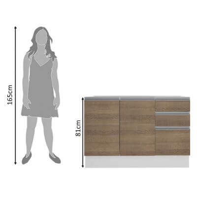Balcão Gabinete de Pia Madesa Acordes Glamy 100% MDF 120 cm 3 Portas e 2 Gavetas Branco/Rustic Cor:Branco/Rustic