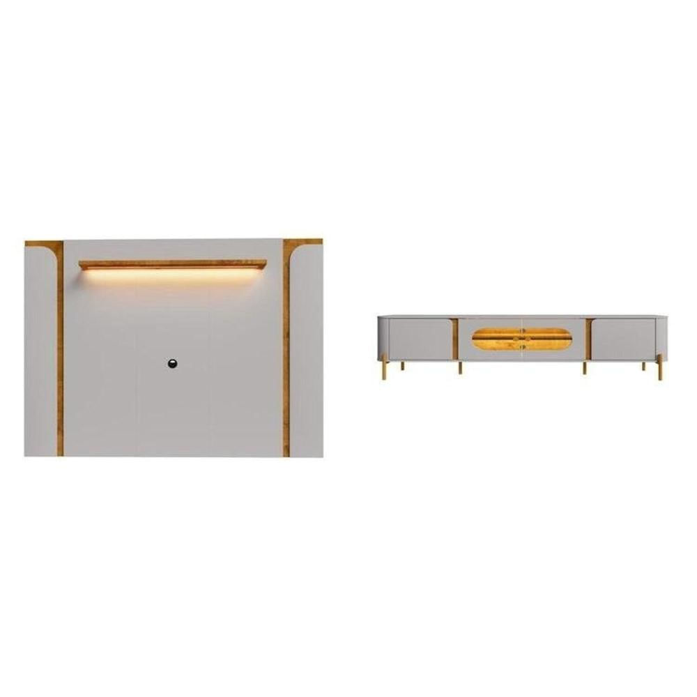 Miniatura Painel Maresias com Rack Juquehy com Led Off-White/Naturalle