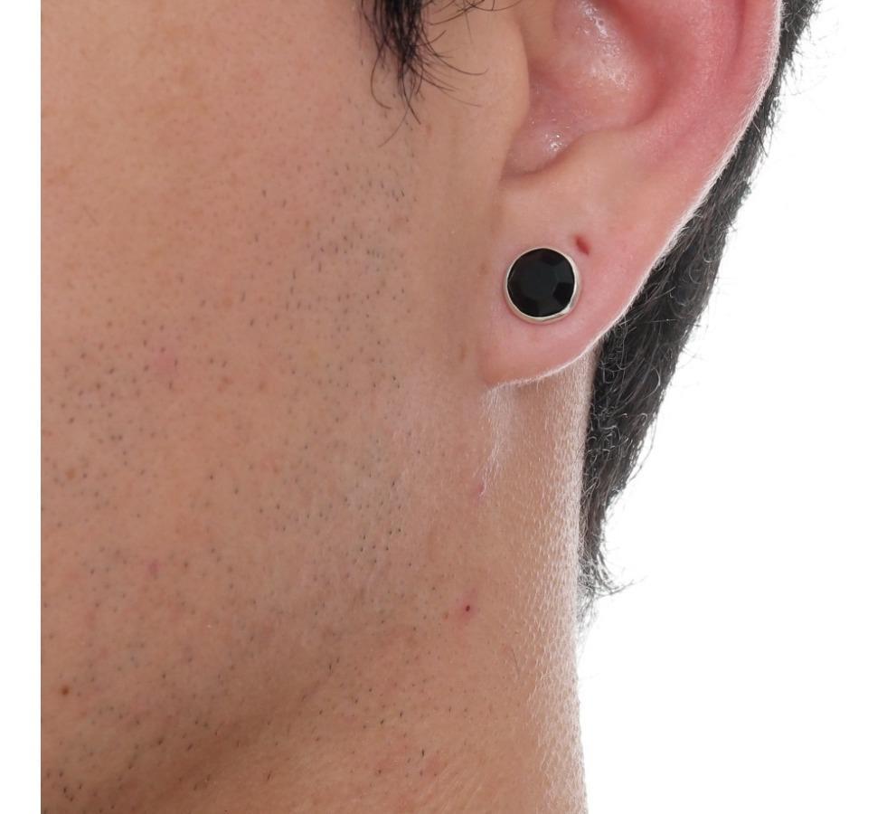Miniatura Brinco Preto Prata 925 Masculino Zirconia Negra Prata 925