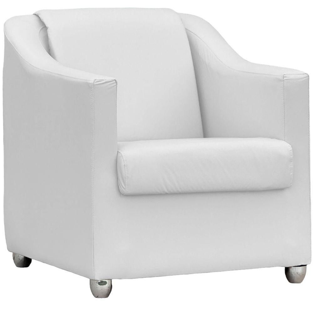 Miniatura Poltrona Decorativa Para Sala Mila Corino Cores Pé De Plástico Cromado - Branco, Corino