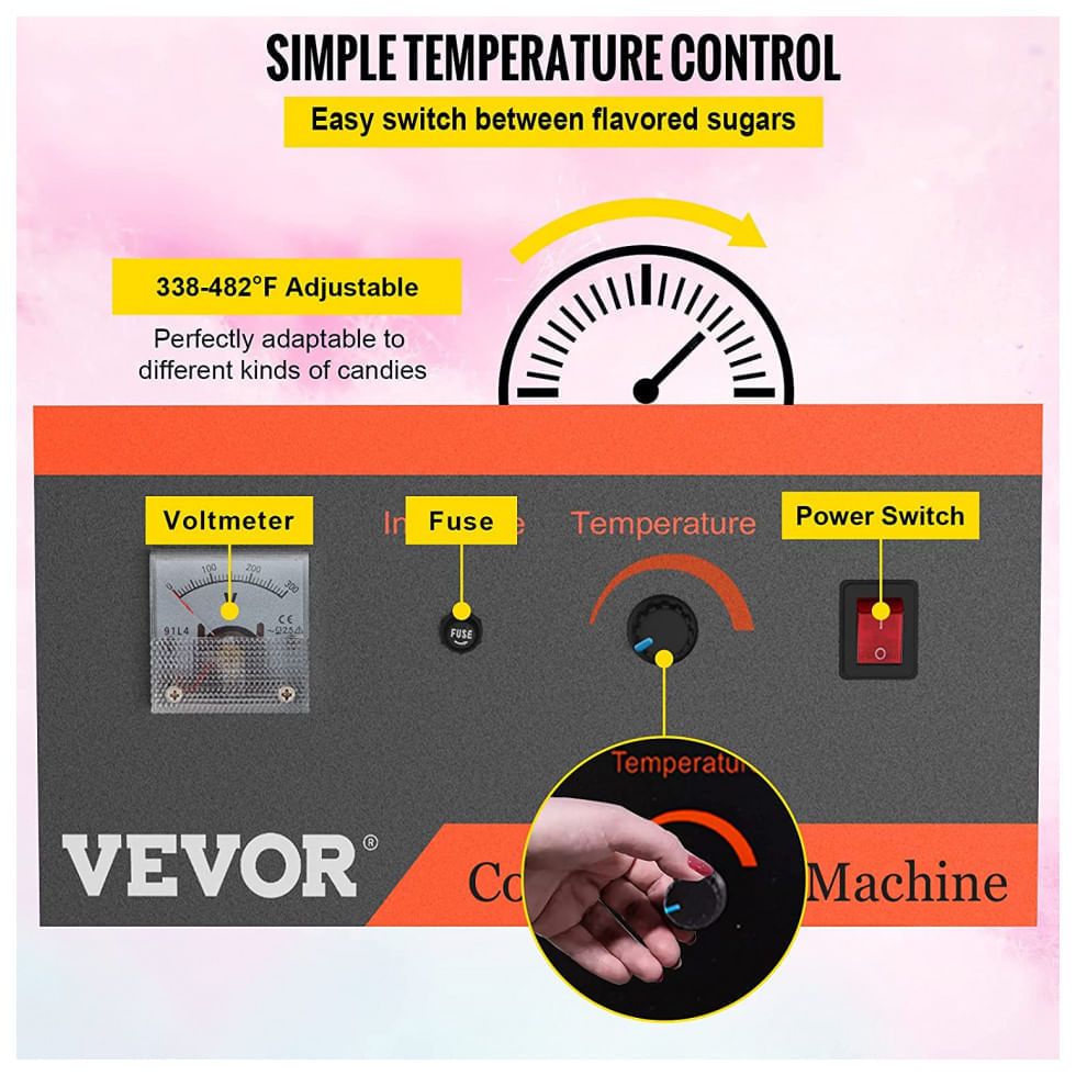 Miniatura Carrinho de Algodão Doce Elétrico Profissional em Aço Inoxidável, 110V 1000W, VBENLEM, Rosa