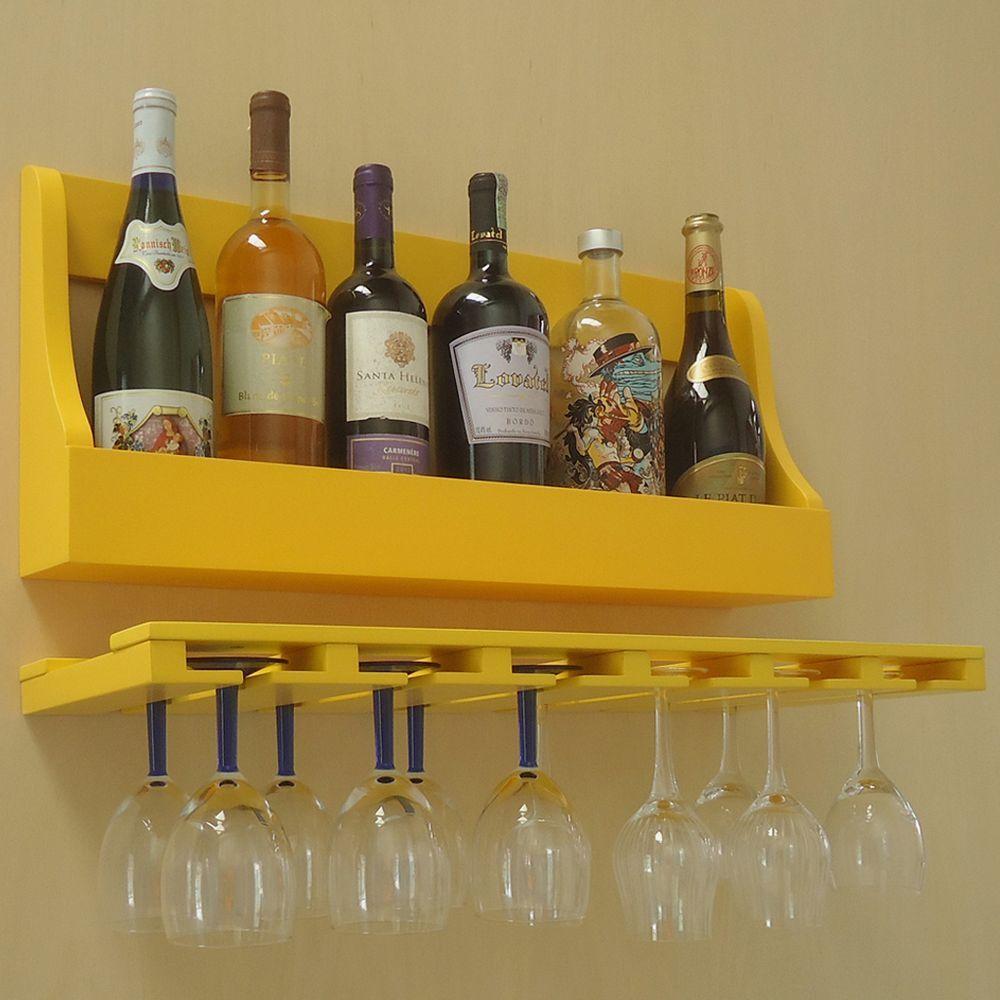 Miniatura Porta Taças E Prateleira Adega Para Vinhos Garrafas Bar Amarelo Laca
