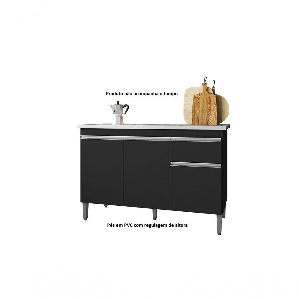 Miniatura Balcão De Cozinha Tatiane 120cm Preto S/tampo - Ajl Móveis