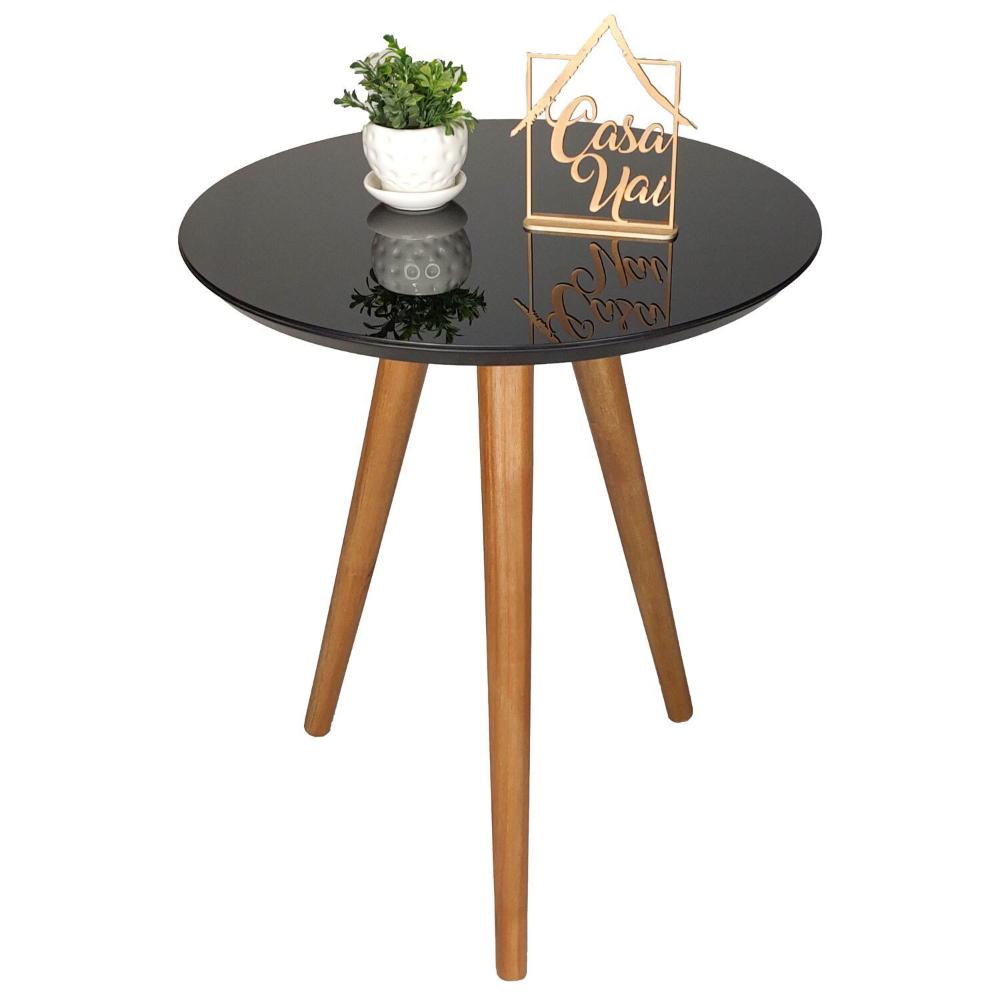 Miniatura Mesa Lateral Tampo com Vidro 60x50cm Pés Palito Casa Uai Preto