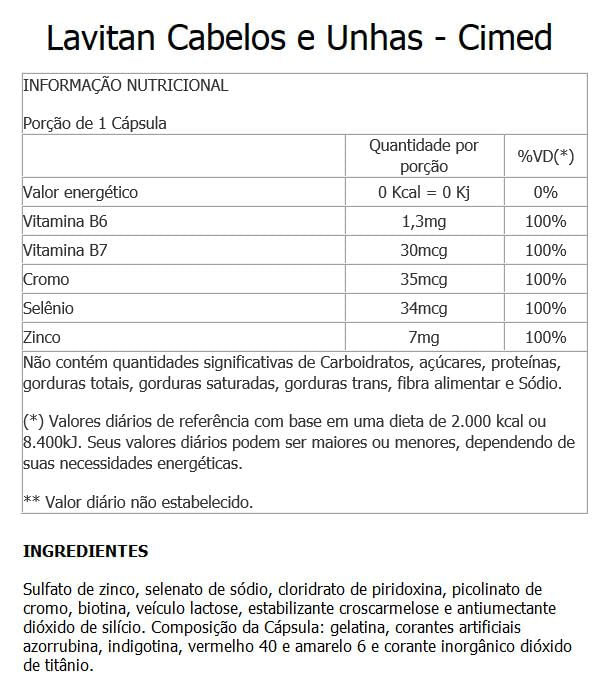Miniatura Lavitan Cabelos E Unhas  3 Unidades De 30 Cápsulas  Cimed