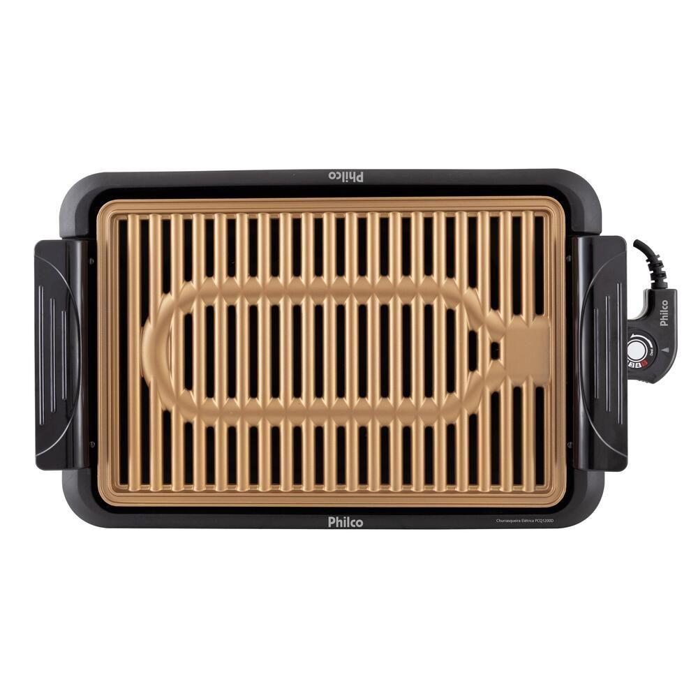 Miniatura Churrasqueira Elétrica Philco PCQ1200D 1200W Preta Com Dourado 220V