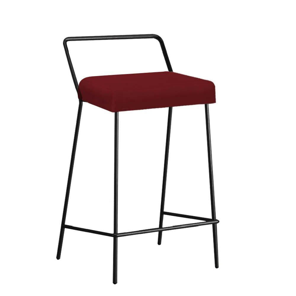 Miniatura Banqueta Alta Com Encosto Donna Industrial Cozinha Bistrô Ferro Preto Sintético Vermelho