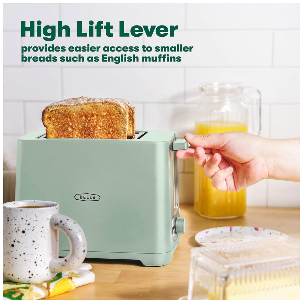 Miniatura Torradeira Elétrica 2 Fatias com Desligamento Automático, 900W 240W, BELLA , Verde Sálvia