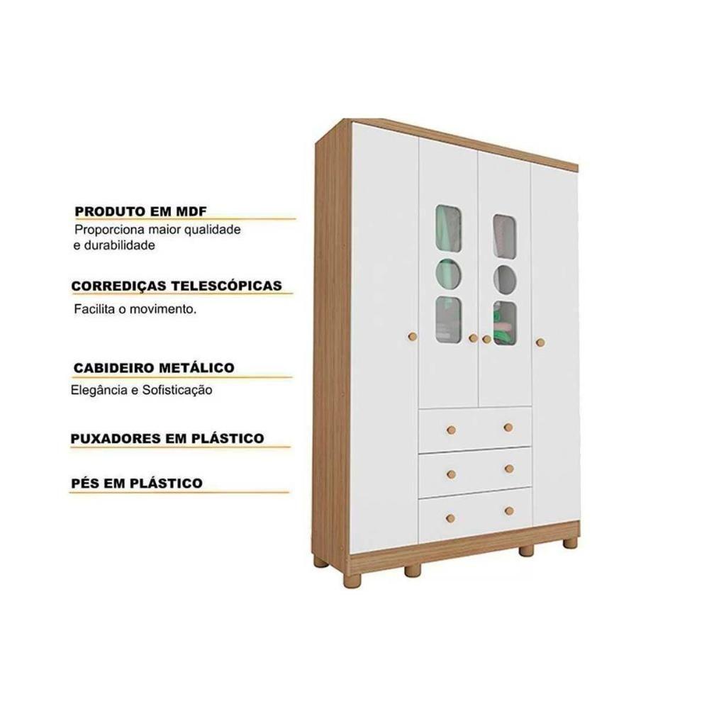 Miniatura Guarda Roupa Bebê Tedy C- 4 Portas E 3 Gavetas Branco - Peroba