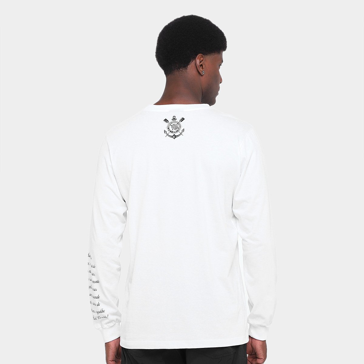 Miniatura Camiseta Corinthians Manga Longa Masculina Branco - G