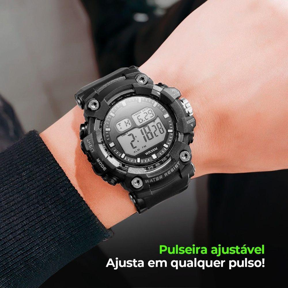 Oculos Proteção Uv + Caixa + Relogio Prova Dagua Digital Data Esportivo Presente Preto Alarme
