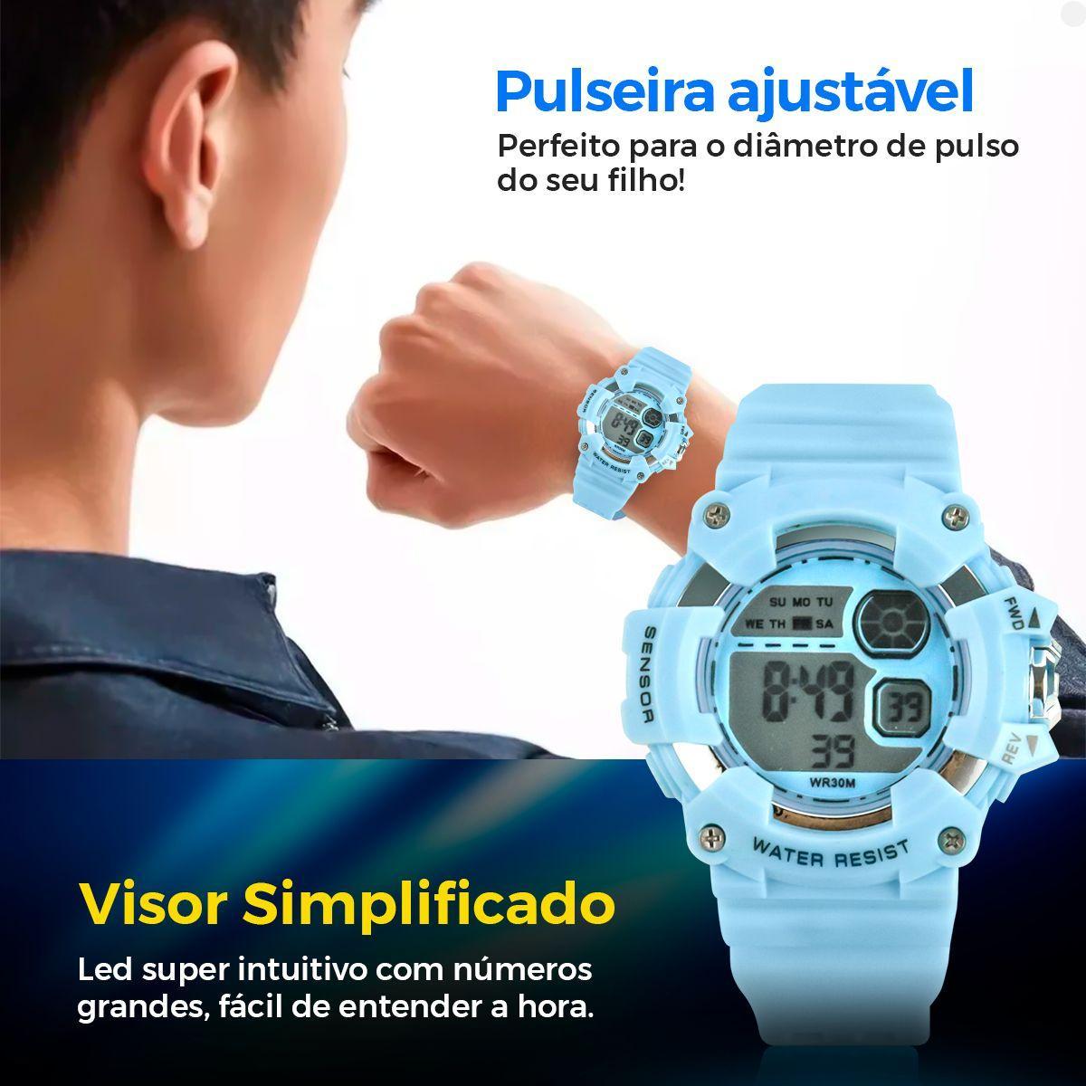 Miniatura Relógio Digital Infantil Pulseira Silicone Ajustável + Caixa