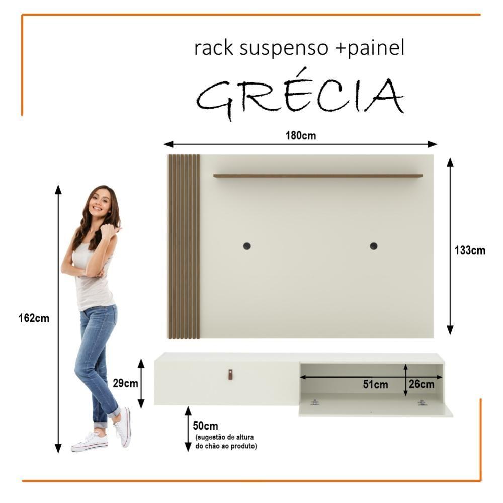 Miniatura Rack Com Painel Ripado Suspenso Para Tv Até 70 Polegadas 2 Portas Grécia 180cm Off White E Nature