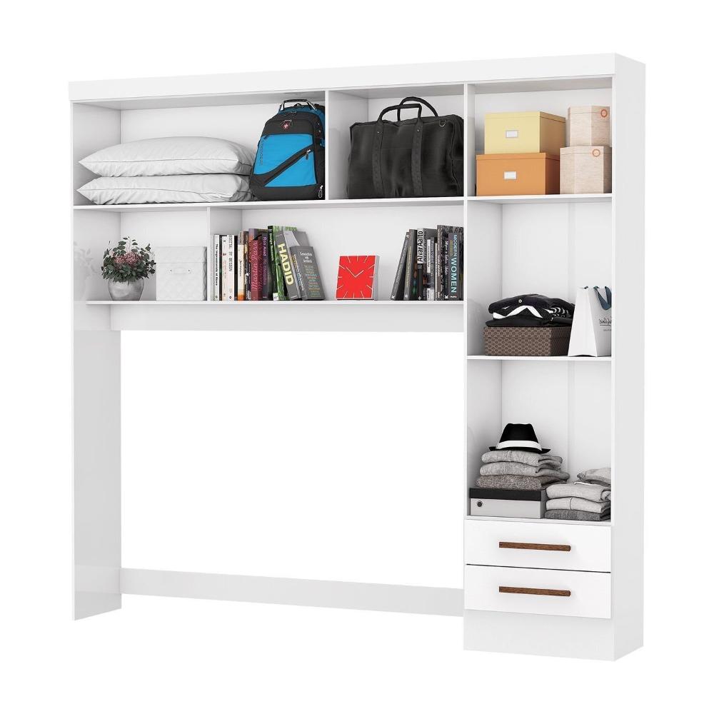 Miniatura Guarda-roupa Casal Modulado 5 Portas com Cama Santiago 3 Portas com Espelho 5 Gavetas Branco