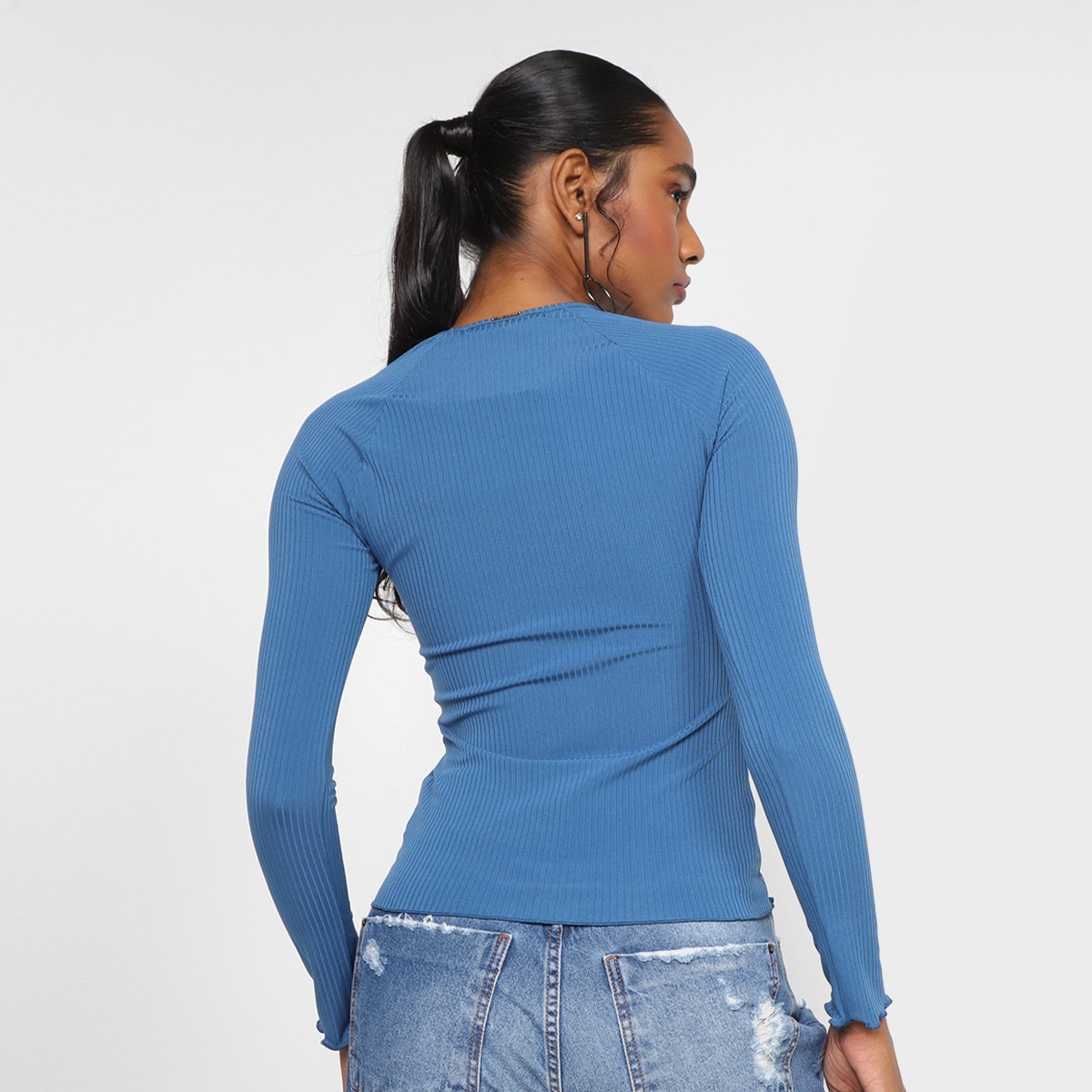 Miniatura Blusa Lança Perfume Canelada Recortes Feminina Azul - G