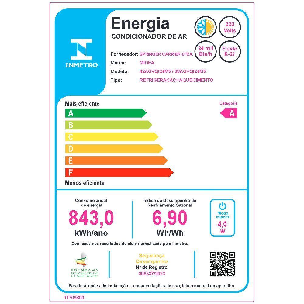 Miniatura Ar Condicionado Split Springer Midea Xtreme Save Connect 24000 BTUs Inverter Quente e Frio 220V 38AGVQI24M5