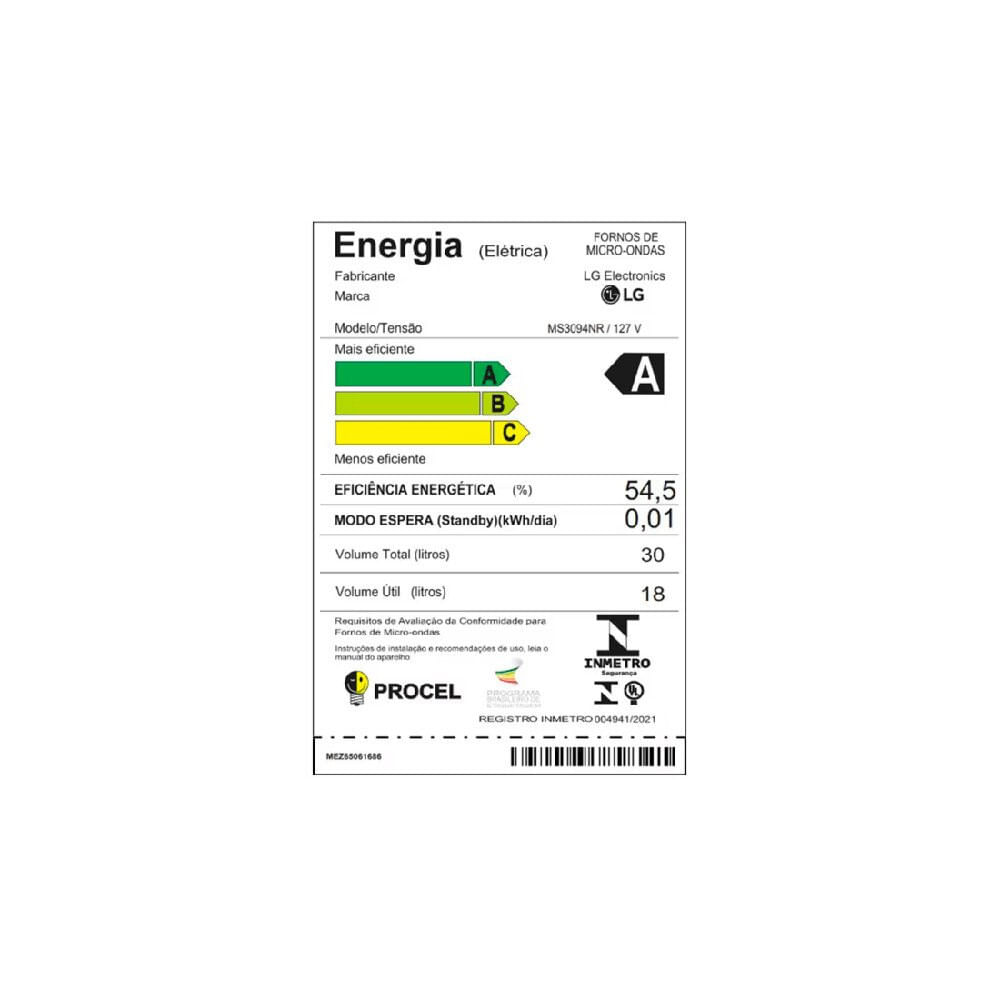 Micro-Ondas LG NeoChef 30 Litros, Espelhado, Limpa Fácil MS3094 Prata - 110V