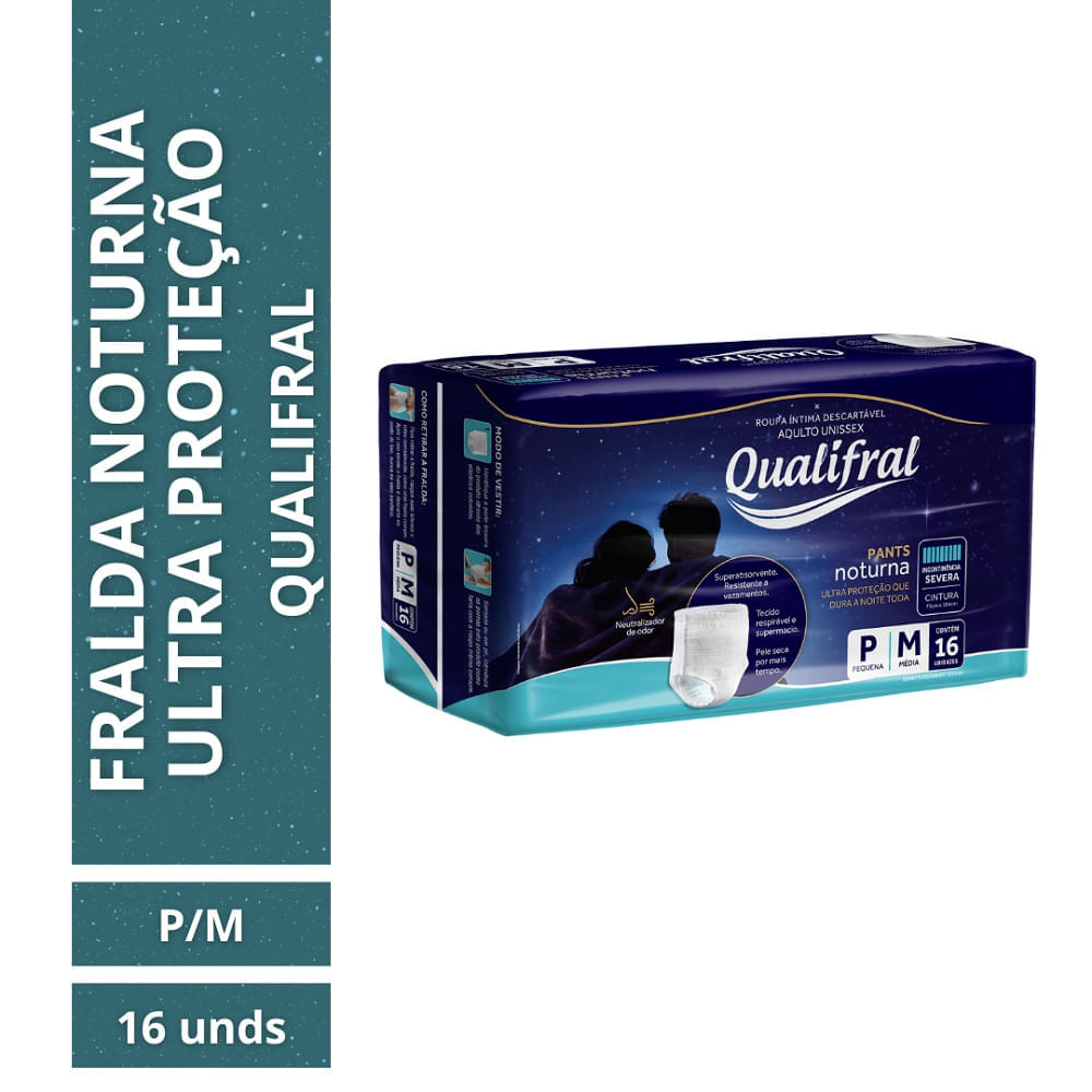 Miniatura Fralda Geriátrica Qualifral Pants Noturna P/M 16 Unidades