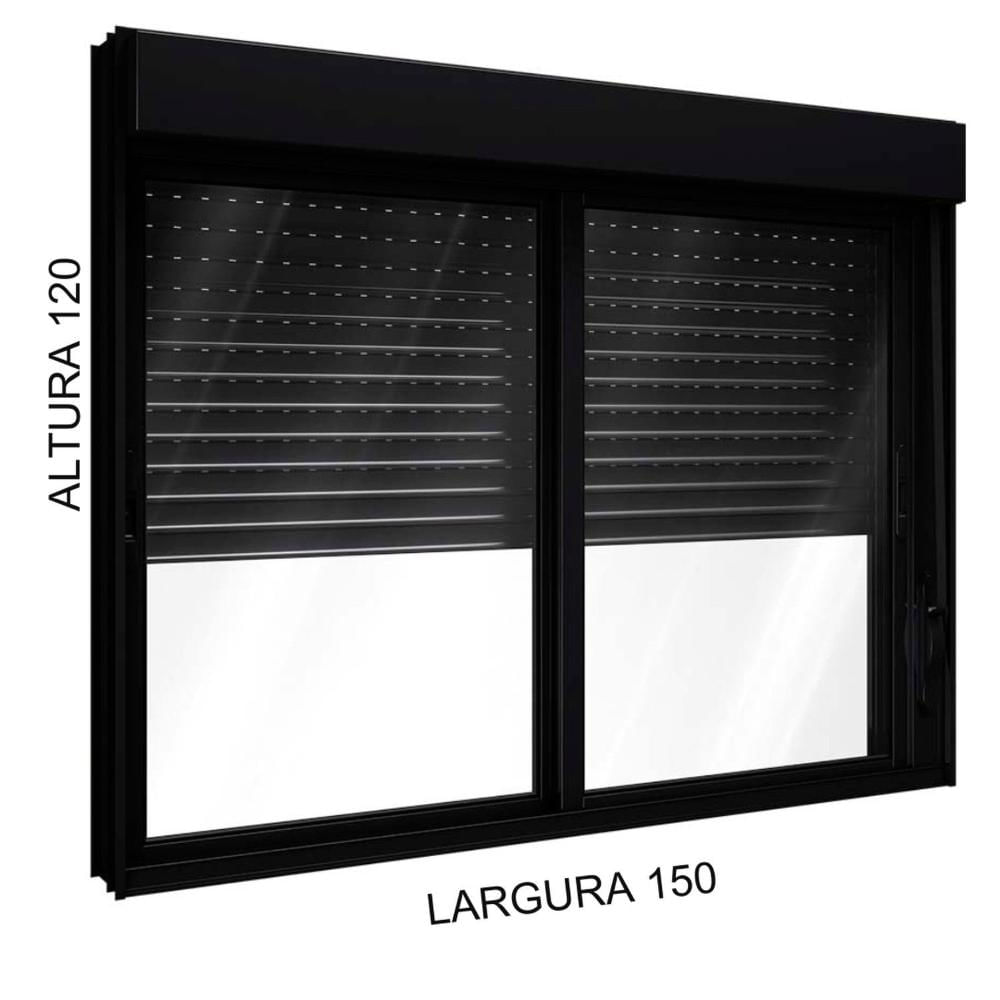 Miniatura Janela Veneziana Integrada Automatizada com Motor 220v 120x150 Lucasa Aluminio Preto