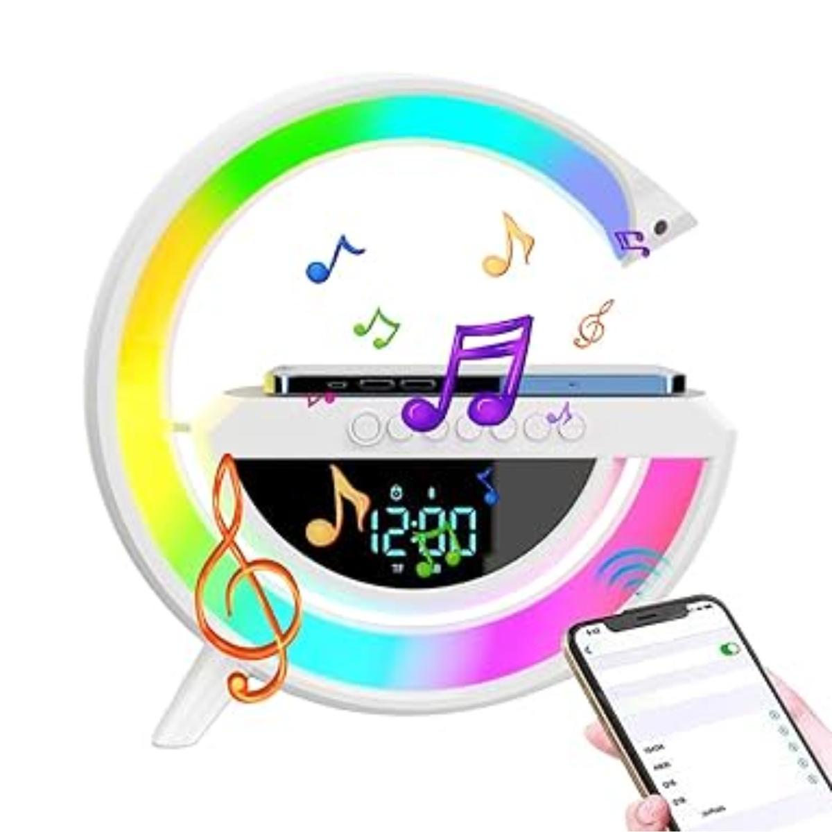 Miniatura Luminária G Speaker Carregador Indução Relógio Despertador