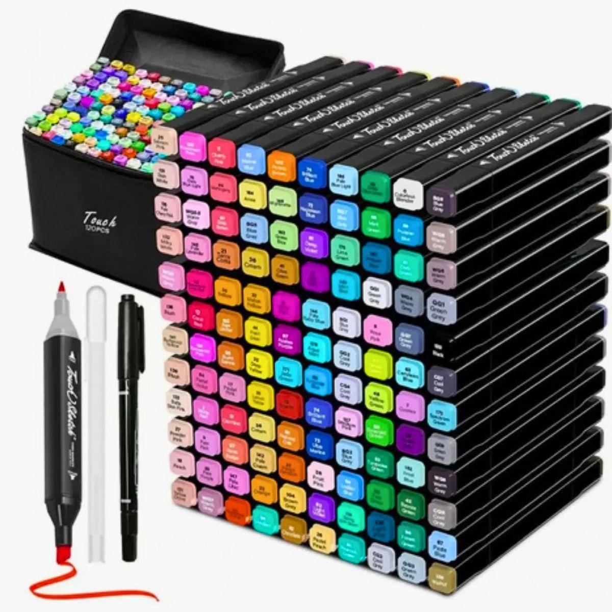 Miniatura Canetinhas Coloridas Escolar Ponta Dupla Estojo 120 Cores