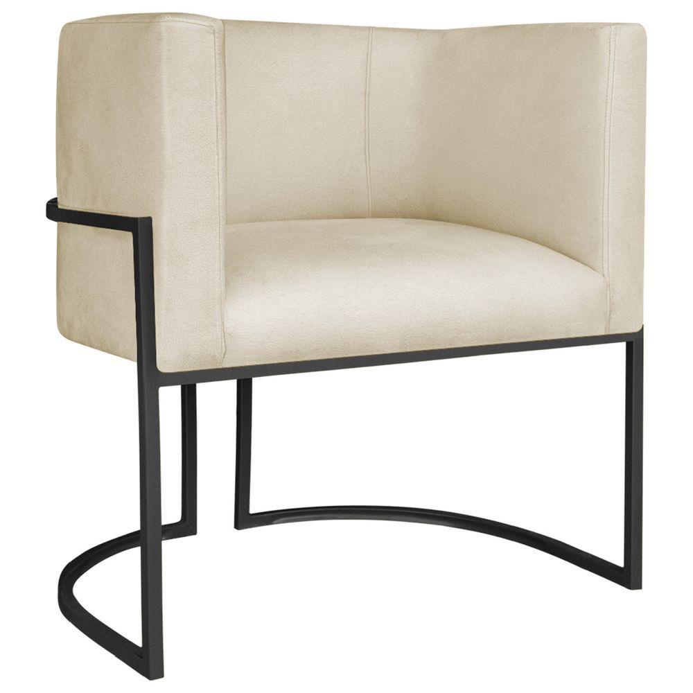 Miniatura Poltrona Dália Luxo Moderna Estofada Design Sofisticado Com Base De Ferro Preto Bouclé Bege