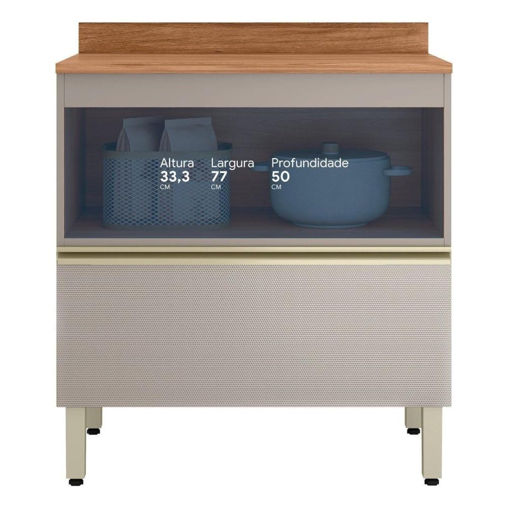 Balcão Mdf 1 Porta e 1 Gaveta 80cm com Tampo Proença Nogueira/Nude Prime