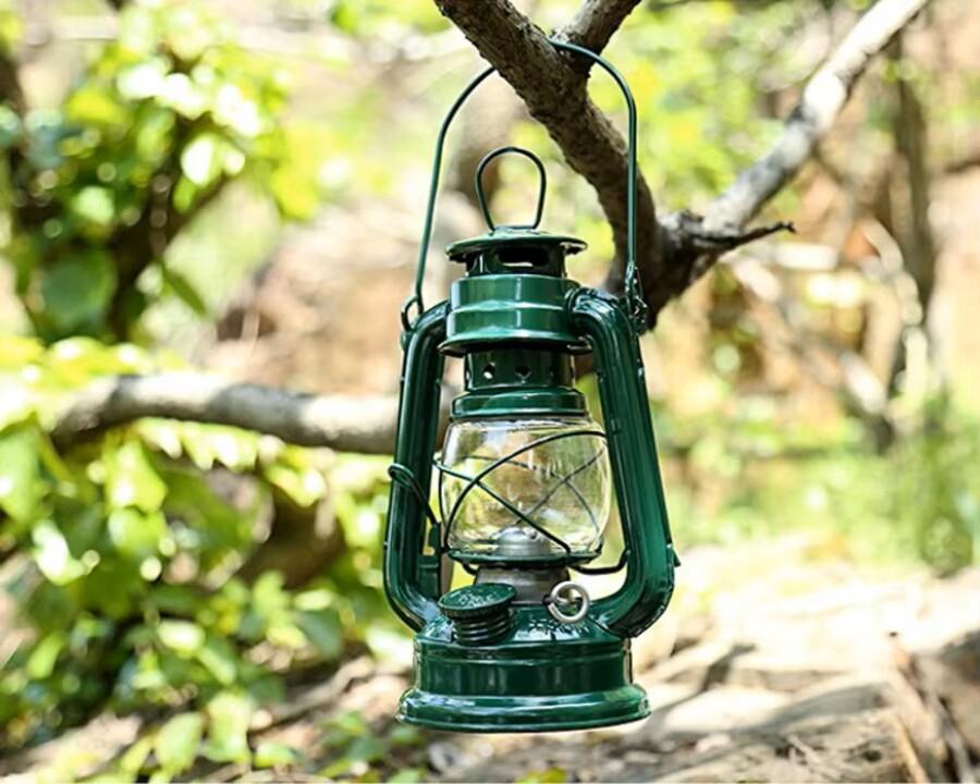 Miniatura Lampião Querosene 24Cm Lamparina 200Ml Luminária Retrô-Verde