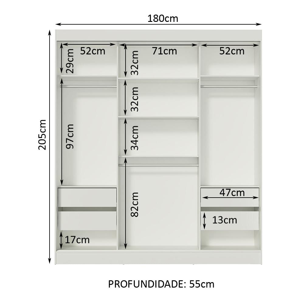 Miniatura Guarda-Roupa Casal Madesa Napoli 3 Portas de Correr com Espelho - Branco Branco