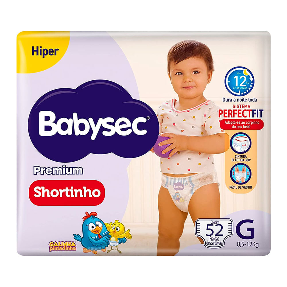 Miniatura Fralda Shortinho Babysec Premium Tamanho G com 52 Fraldas Descartáveis