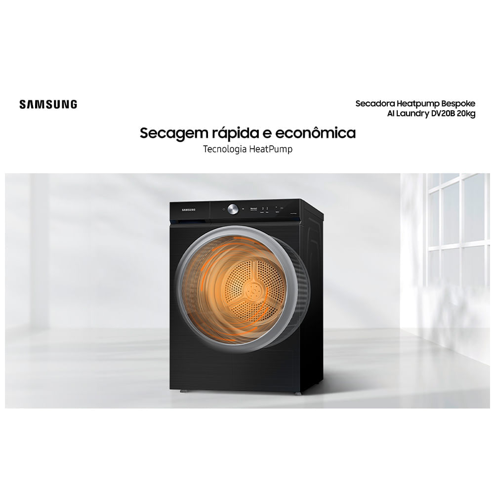Miniatura Secadora Elétrica Bespoke AI Laundry Heatpump DV20B Black 20kg 220