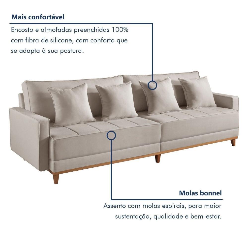 Sofá 3 Lugares 4 Almofadas 95x240x86 Cm Bege