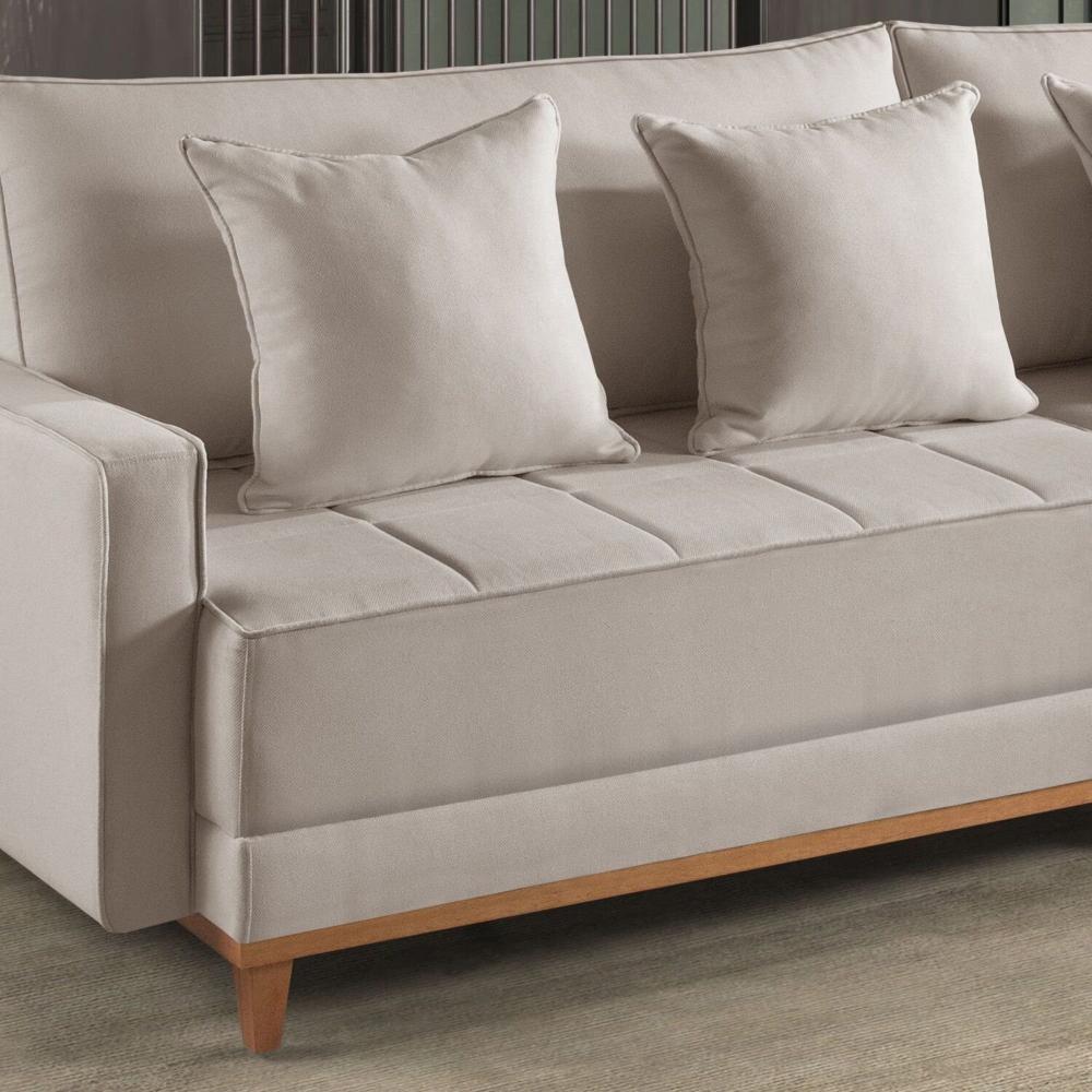 Sofá 3 Lugares 4 Almofadas 95x240x86 Cm Bege
