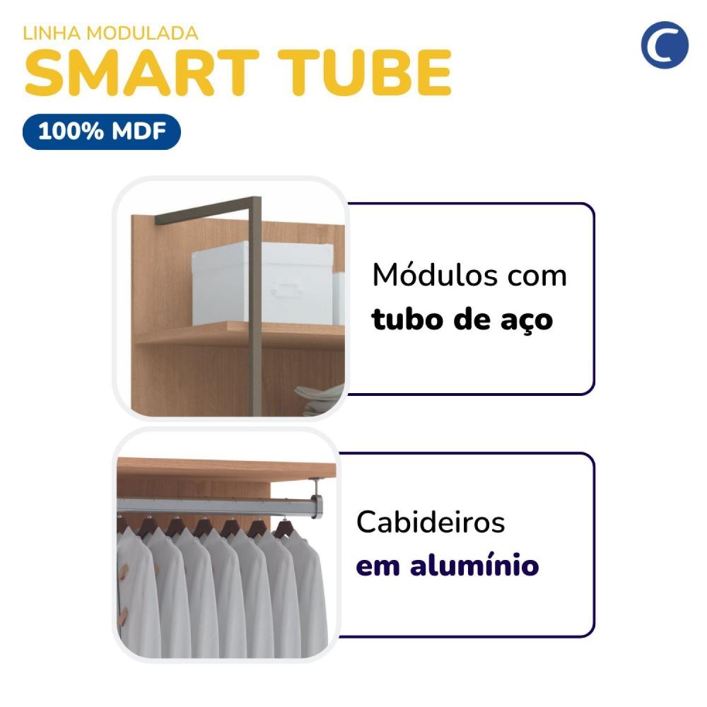 Módulo Prateleiras e Cabideiro Guarda Roupa Closet Modulado Smart Tube Duna