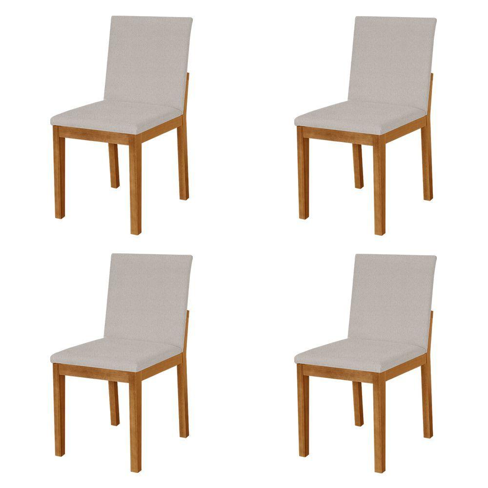 Miniatura Kit 4 Cadeiras De Jantar Pérola Estofado Liso Linho Bege Base Madeira Maciça Mel