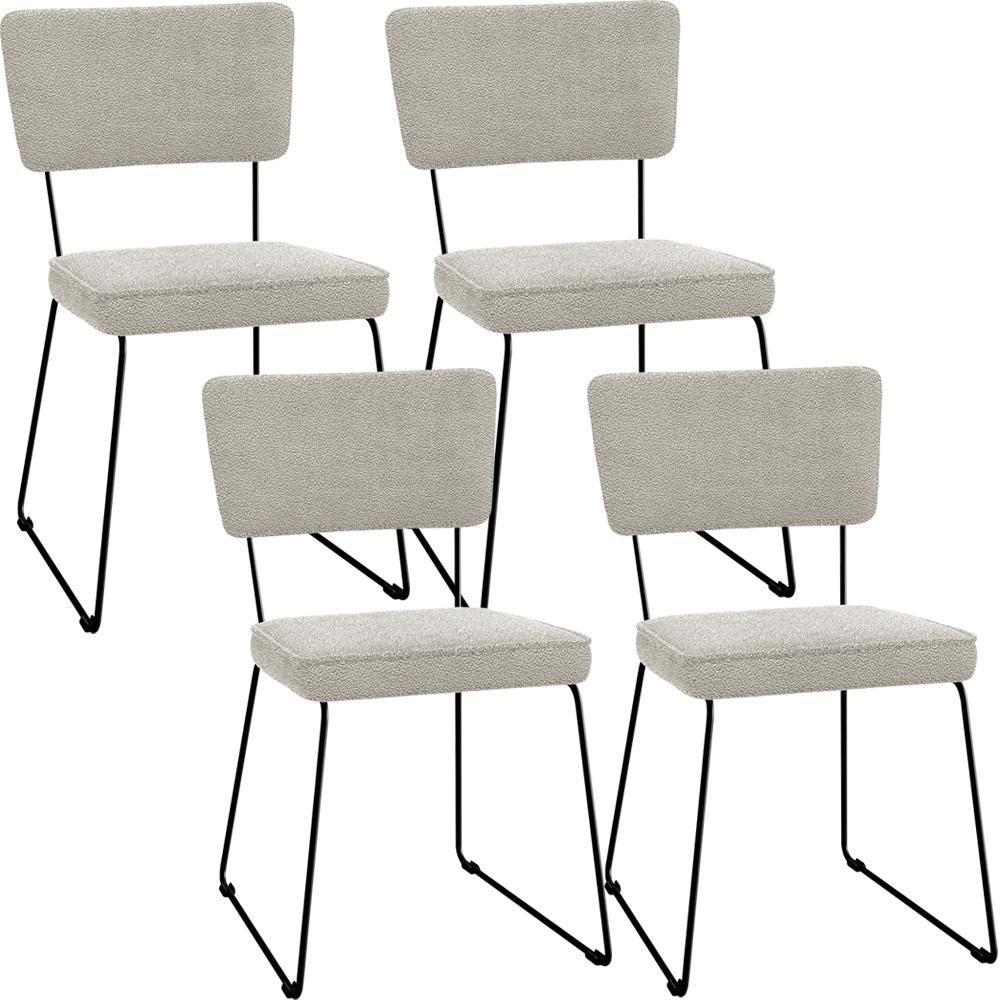 Miniatura Kit 04 Cadeiras Base De Aço Allana L02 Bouclê Creme