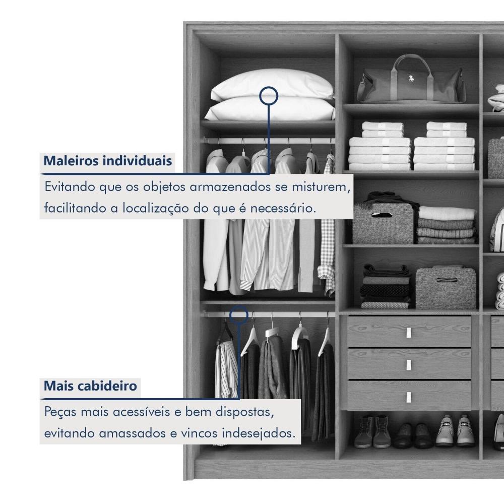 Guarda-roupa 8 Portas 6 Gavetas 100% Mdf Ergon Amêndoa Clean/Off White