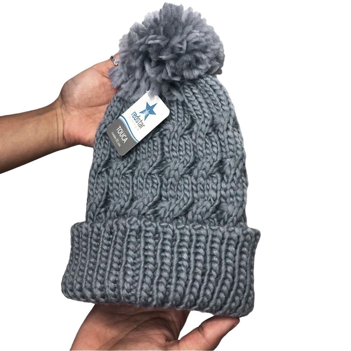 Miniatura Touca Pompom Inverno E Luva Frio Tricô Touch Screen