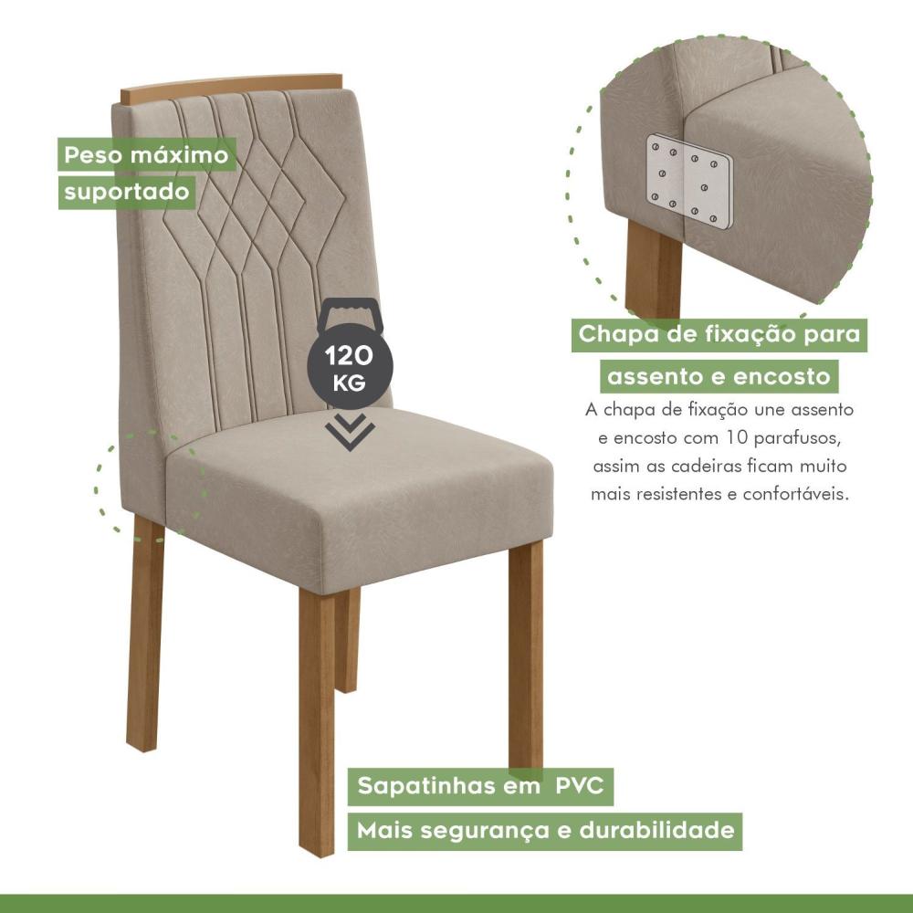 Conjunto 4 Cadeiras Exclusive Móveis Lopas Amêndoa Clean/Veludo Naturale Creme