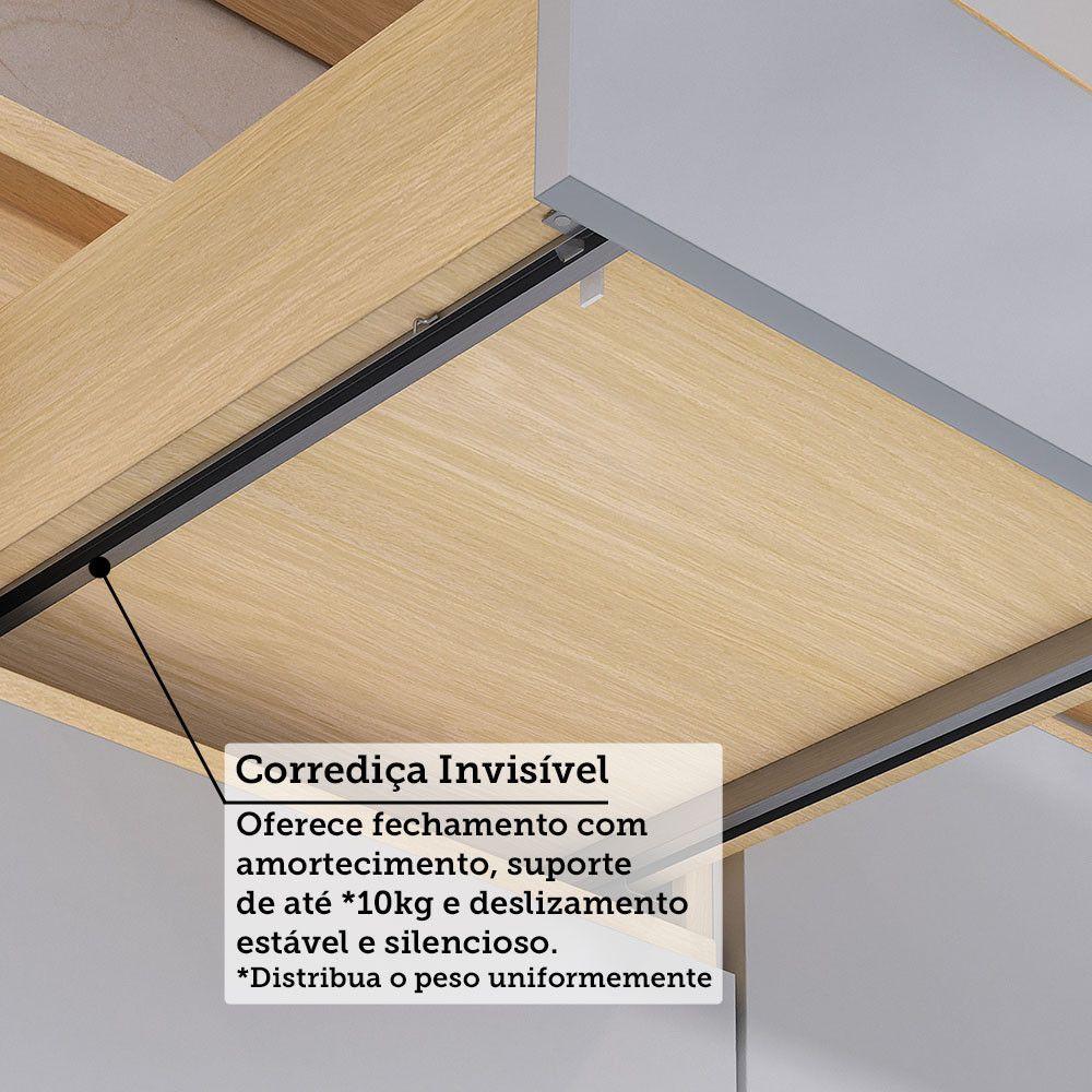 Balcão De Cozinha 120cm 3 Pts E 2 Gav C/ Tampo Aura Luciane Carvalho/cinza Cristal