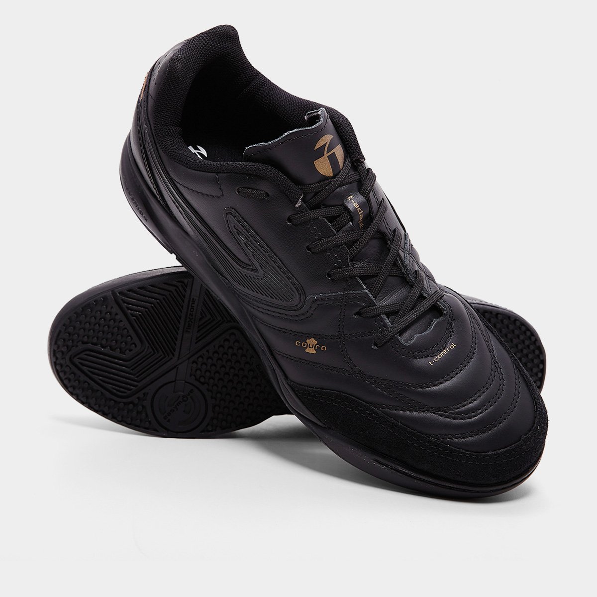 Miniatura Chuteira Futsal Topper Maestro PRO V Unissex Preto+Dourado - 42
