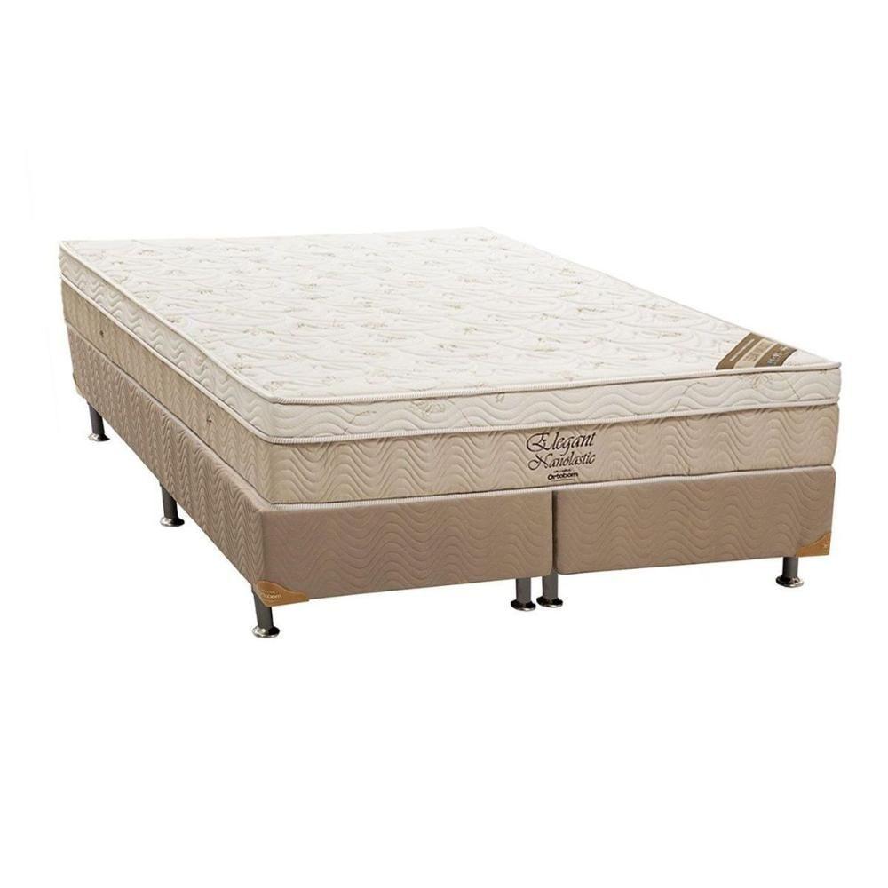 Miniatura Cama Box King: Colchão Molas Bonnel Ortobom Nanolastic Elegant + Base Crc Suede Clean(193X203)