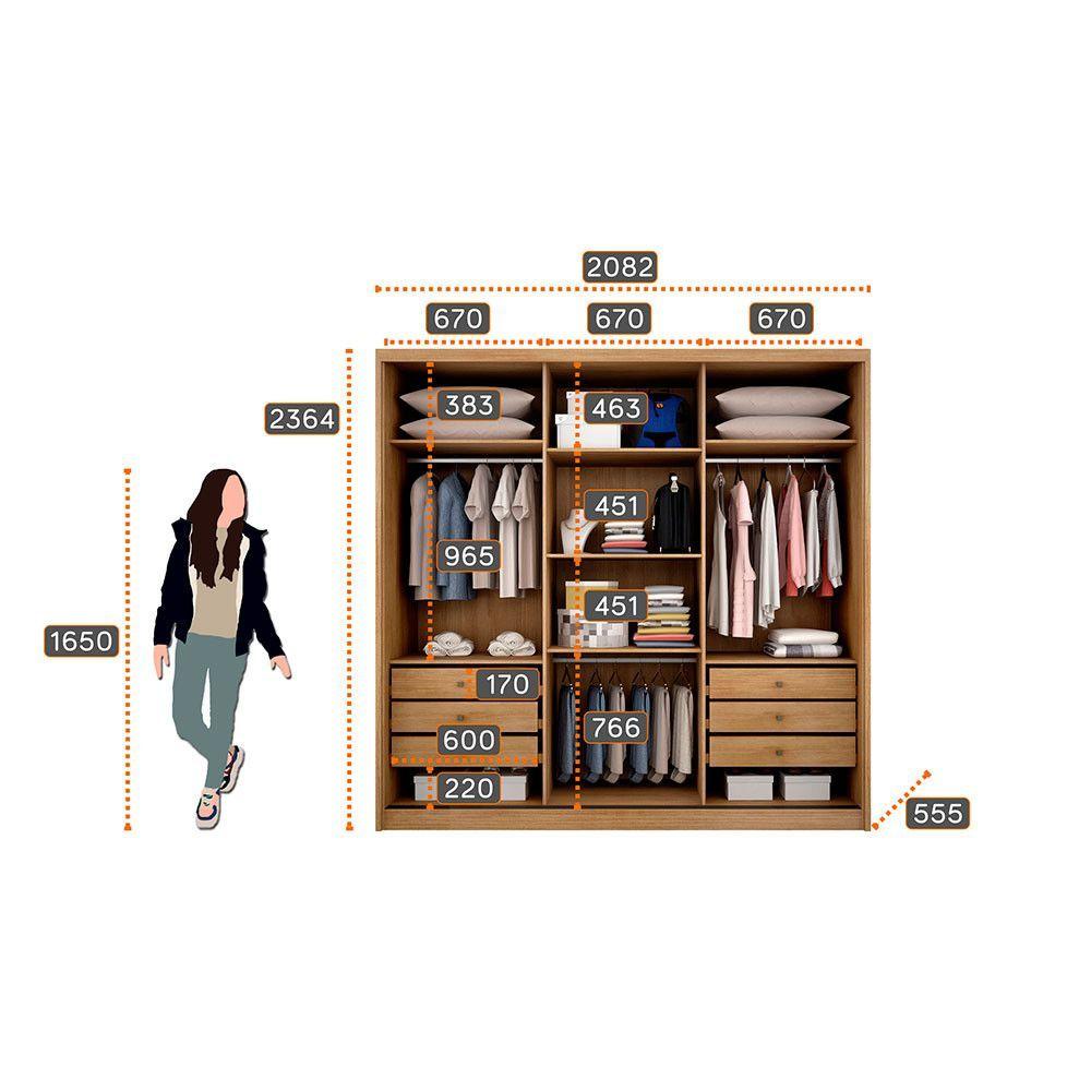 Miniatura Guarda Roupa Coliseu 3 Portas 6 Gavetas Com Espelho Clic Móveis Cumaru