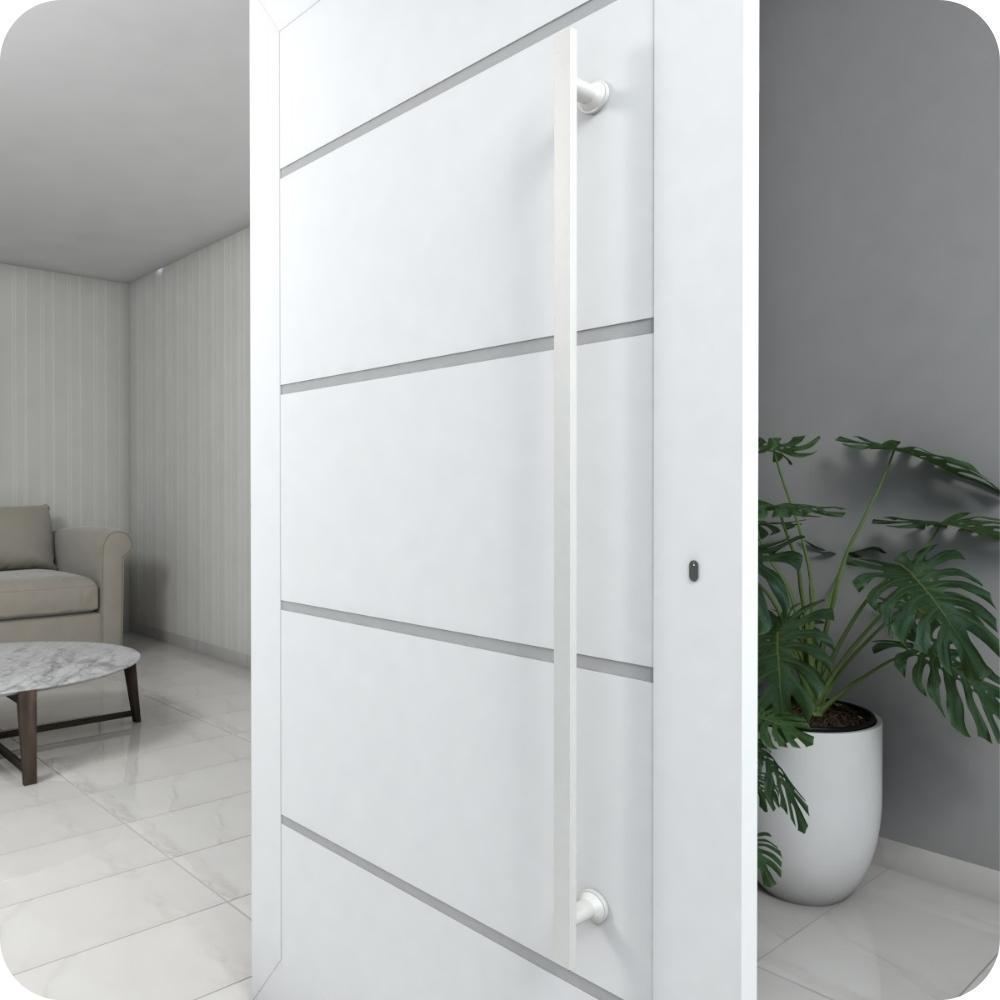 Miniatura Puxador De Porta Branco Vidro Pivotante Madeira 80Cm M.S