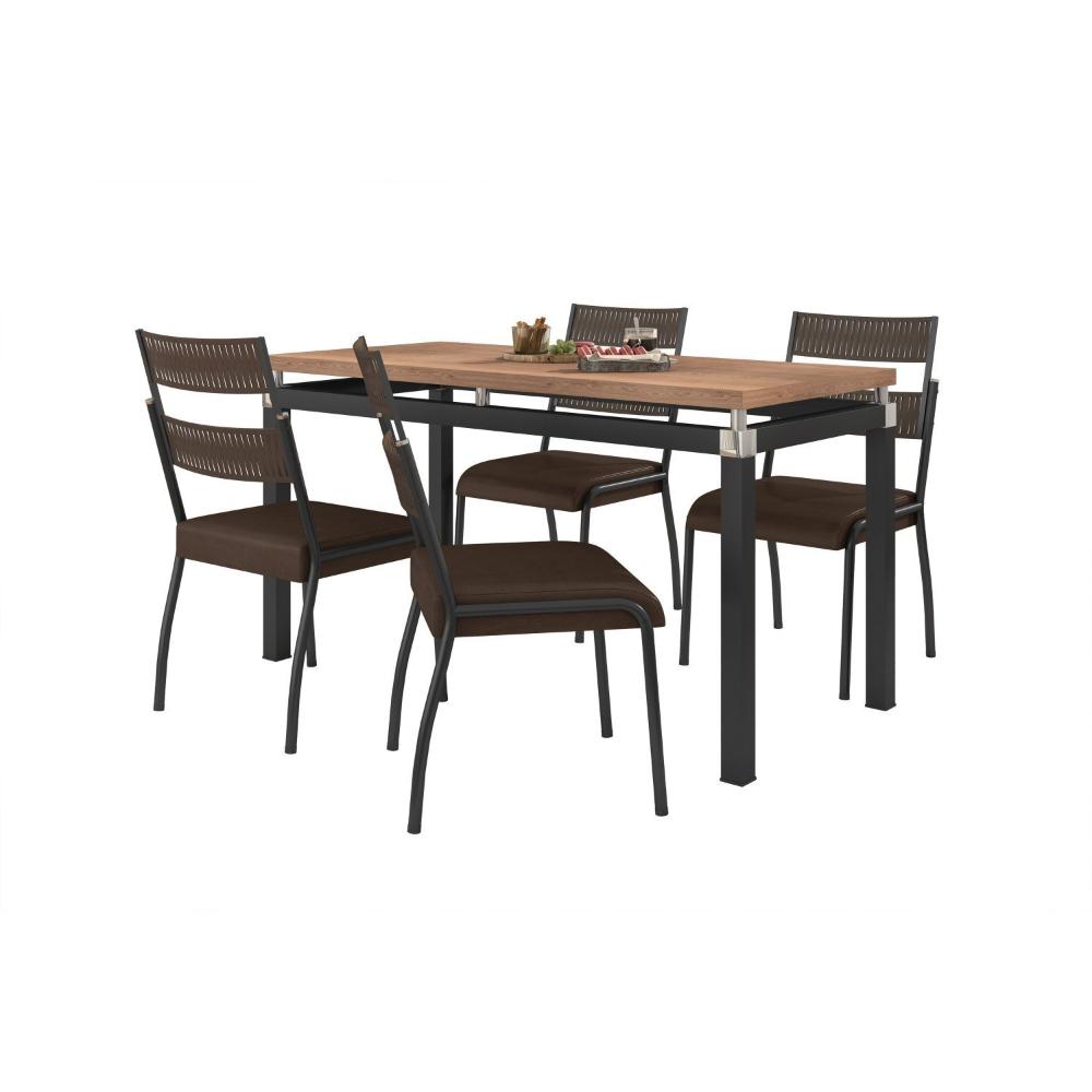Miniatura Conjunto Sala de Jantar Tubular Mesa Copenhague com 4 Cadeiras Atenas Fabone Móveis Preto/Marrom