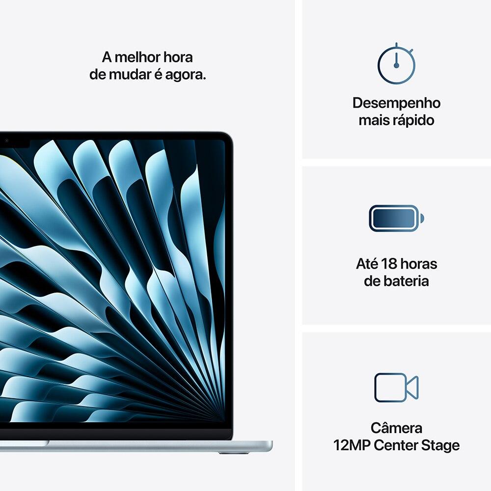 Apple Macbook Air 15", M4, com CPU de 10 núcleos, GPU de 10 núcleos, 16GB RAM, 512GB SSD - Azul